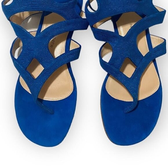 Paul Andrew double ankle strap flat thong sandals in blue embossed suede, New - Picture 12 of 12